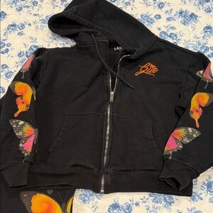 I.AM.GIA Black Hoodie with Pink and Orange Butterfly Design